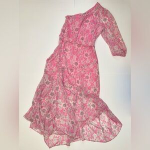 One Shoulder Elegant Pink Floral Women's Dress